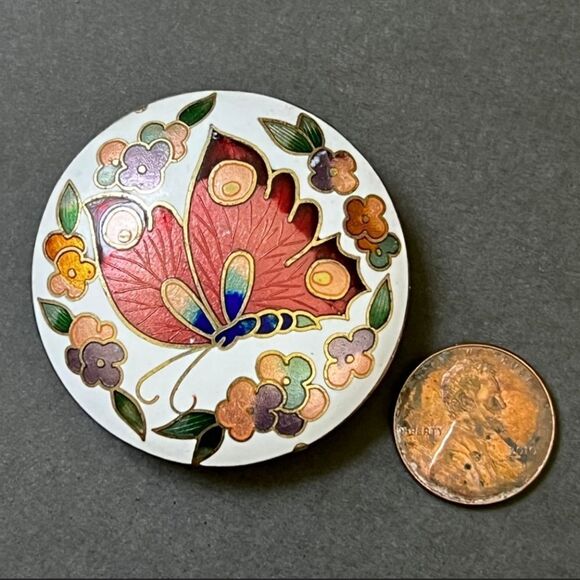 Vintage Enamel Cloisonne Butterfly Pin 1 5/8 - Picture 5 of 6